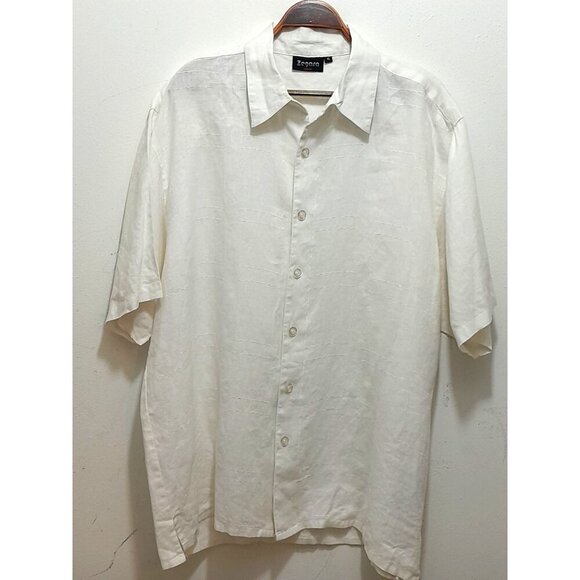 Mens 100% Linen Relaxed Fit Textured Casual Beach Resort Shirt White Size XL - Picture 1 of 8